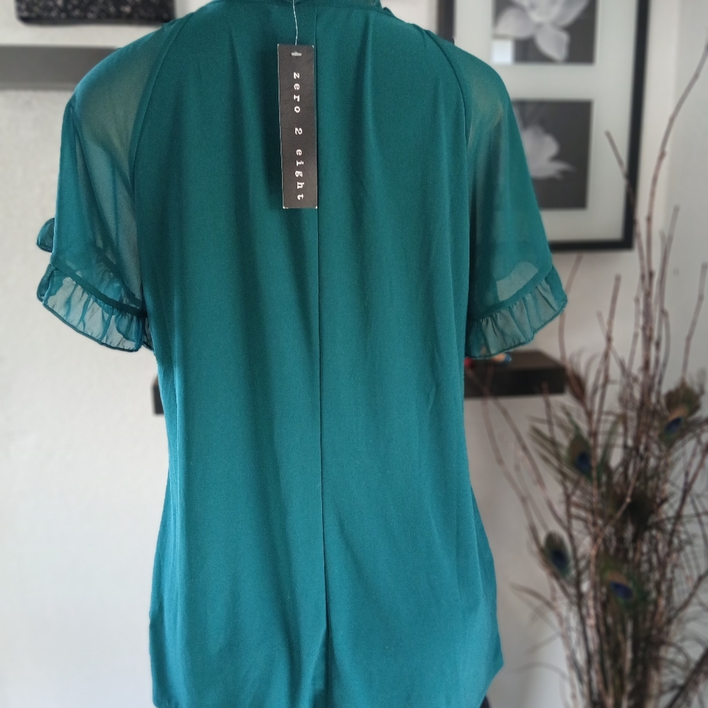 Elegant Green Ruffle Sleeve Blouse - Picture 9 of 10